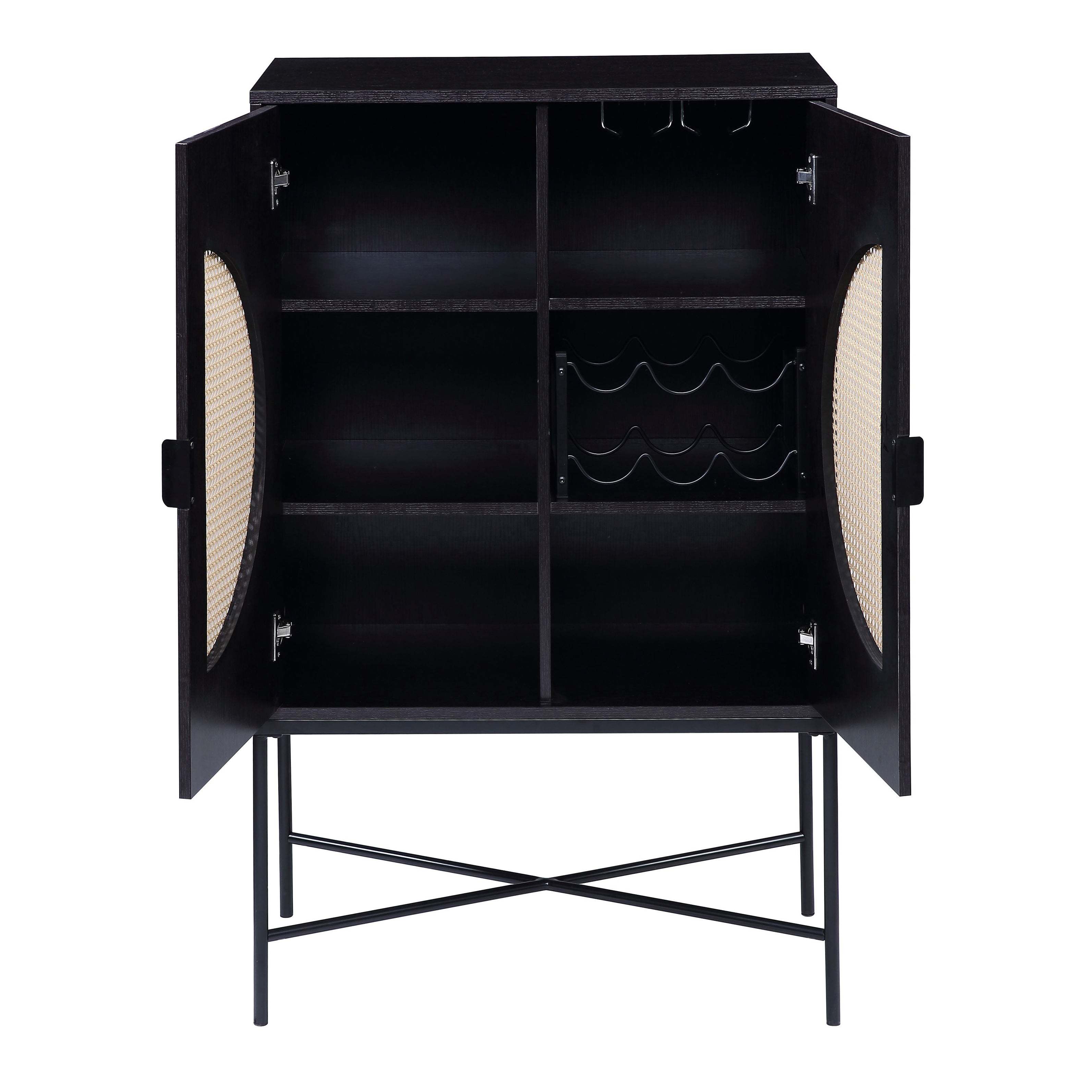 Black 2-door Wine Cabinet with Rattan Insert