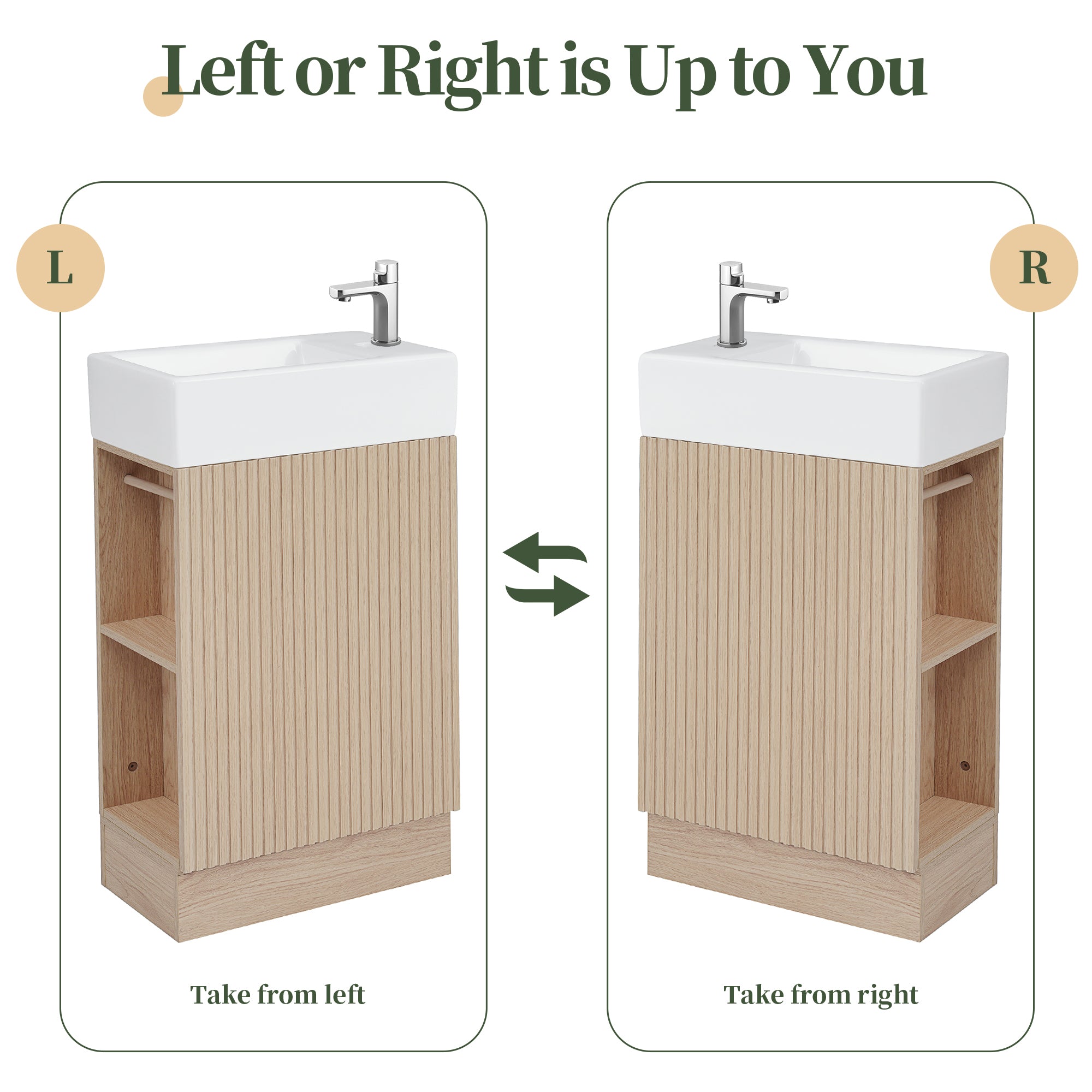 18.6" Bathroom Vanity with Sink, Bathroom Vanity Cabinet with Two-tier Shelf, Left or Right Orientation, Natural