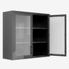 Retro Style Wall Mounted Cabinet Table-Top Storage Cabinet with Hazy Glass Doors and 2 Adjustable Shelves for Bathroom Kitchen Living Room Kitchen Hallway-Black Outdoor Paint, Waffle-Grids Glass