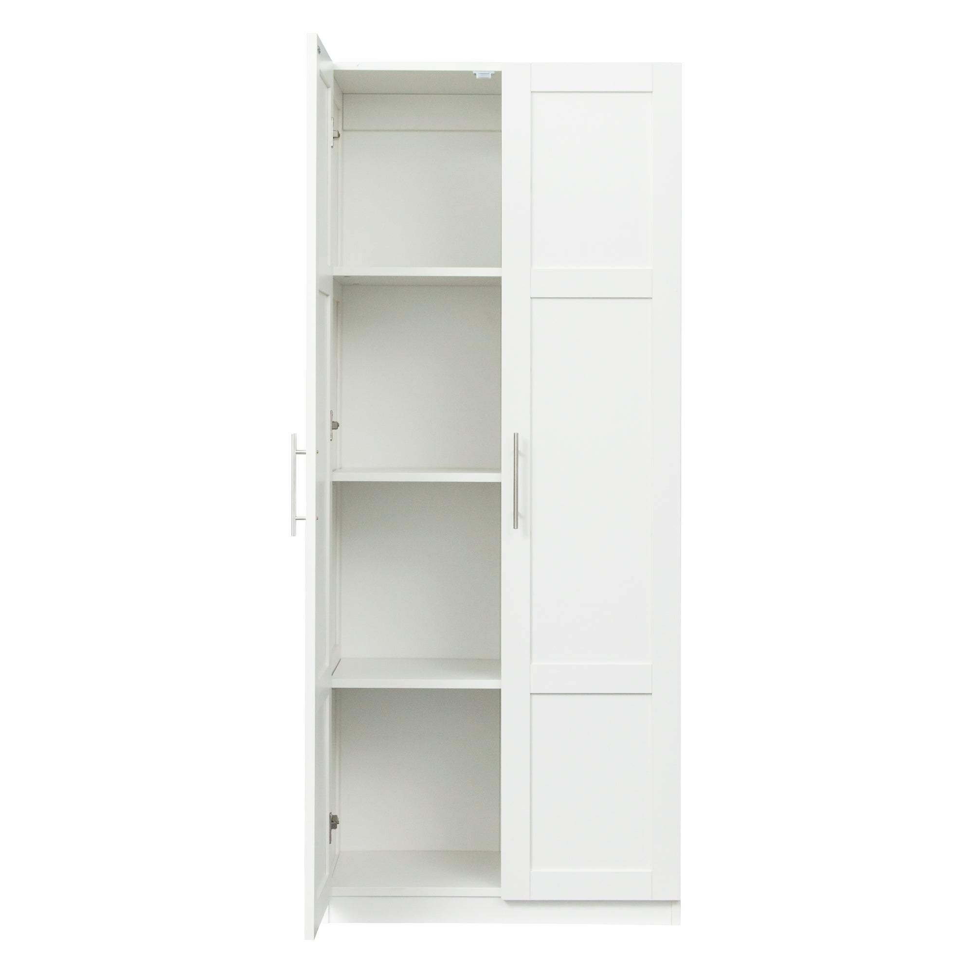 High wardrobe and kitchen cabinet with 2 doors and 3 partitions to separate 4 storage spaces,white