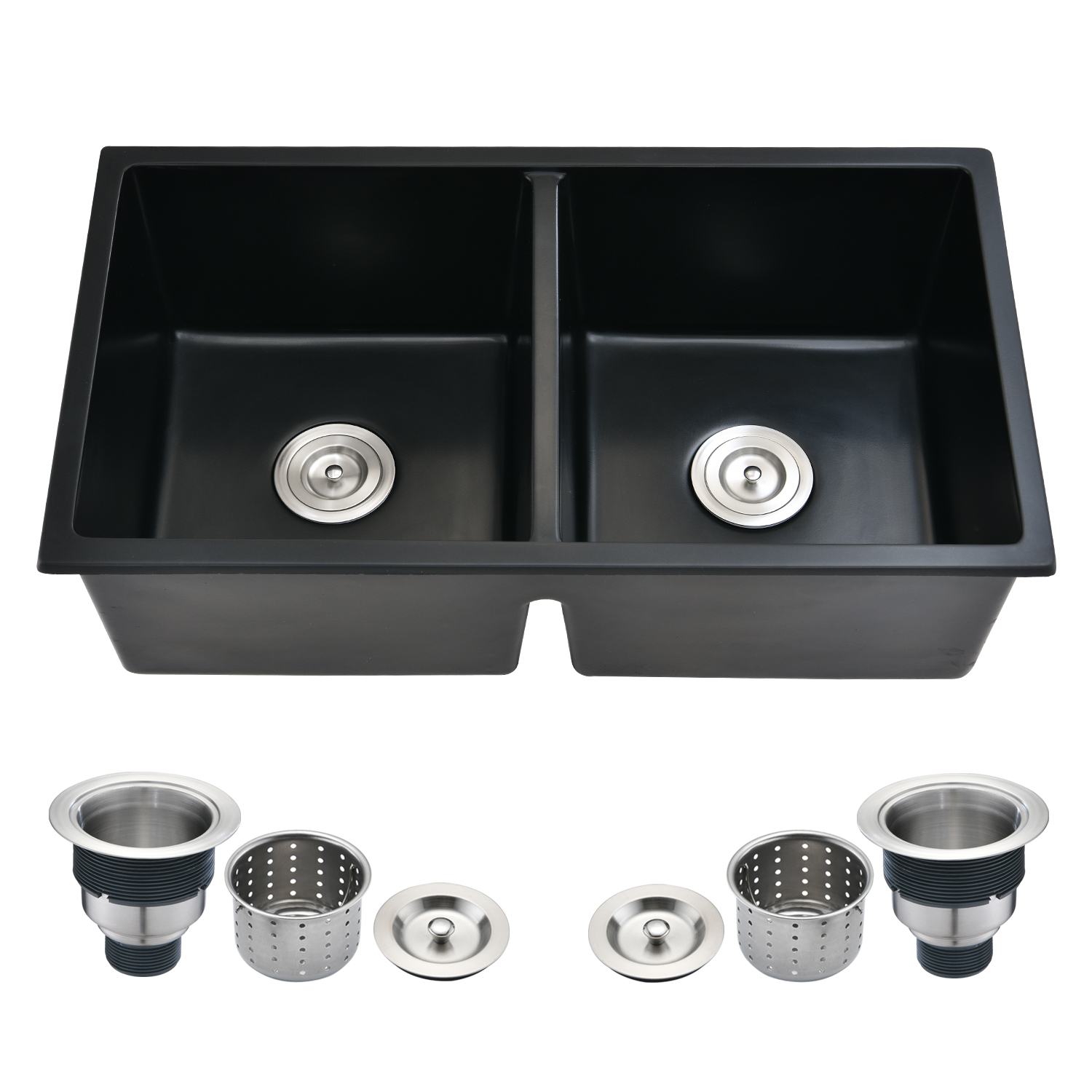 32" L X 18" W Double Bowl Undermount Kitchen Sink With Basket Strainer