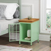 Nightstand with Storage Cabinet & Solid Wood Tabletop, Bedside Table, Sofa Side Coffee Table for Bedroom, Living Room, Green(Set of Two Pieces)