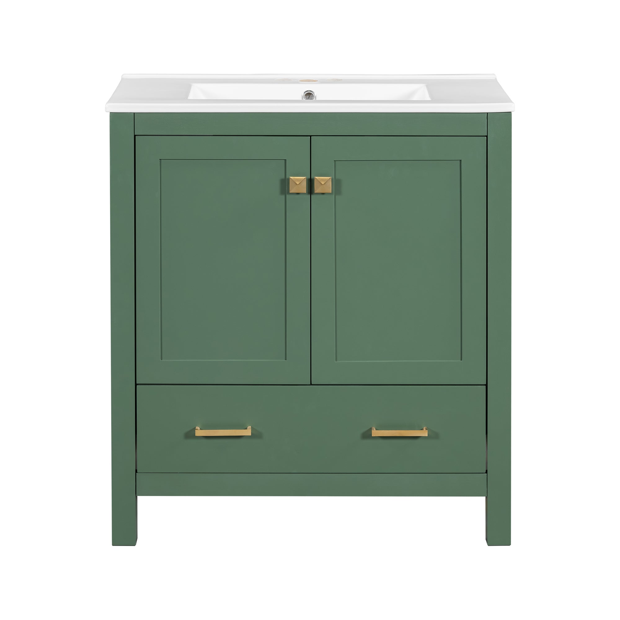 30 Inch Green Bathroom Vanity with Single Sink, Combination Under Counter Sink, Bathroom Storage Cabinet with 2 Doors and a Drawer, Soft Closure, Multifunctional Storage