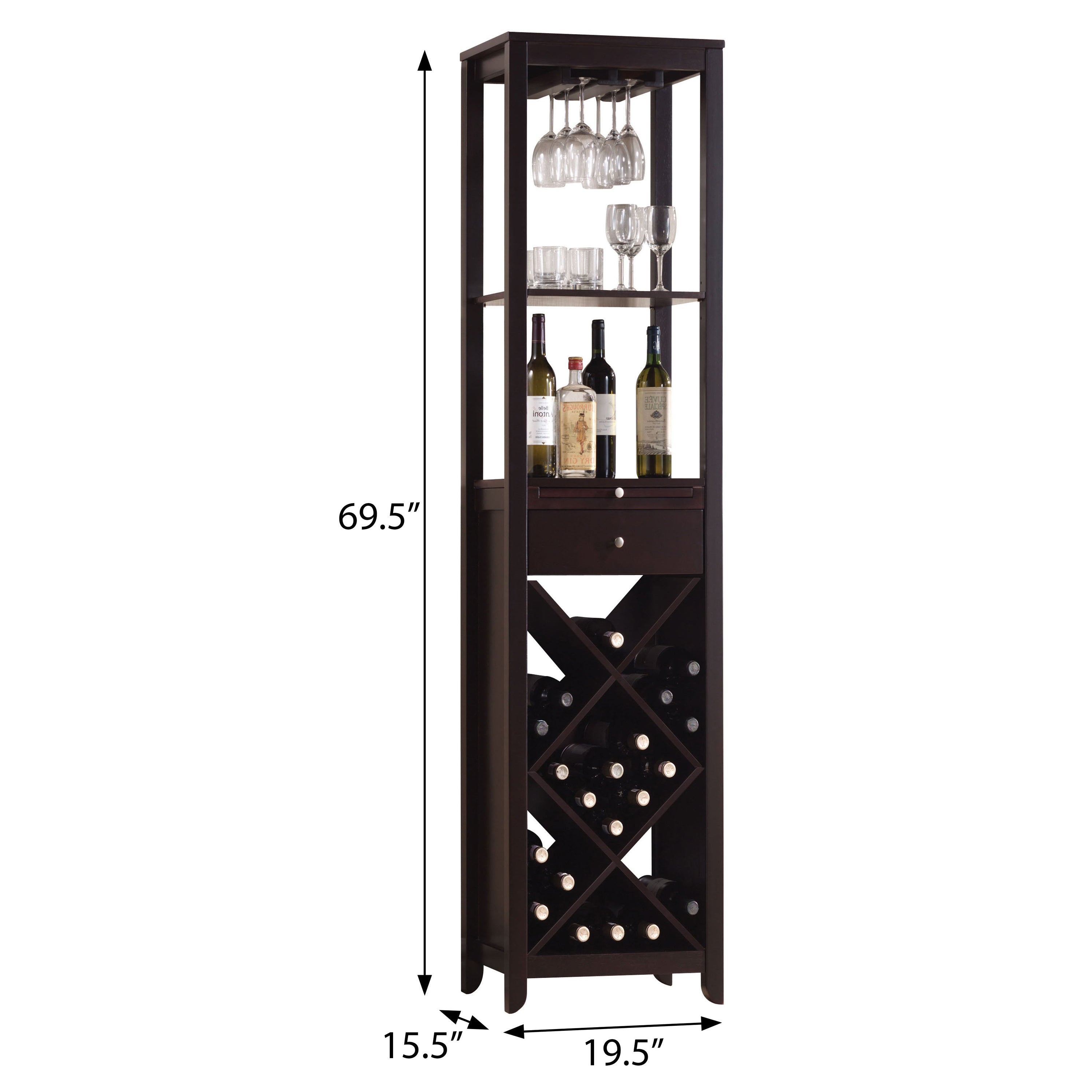 Wenge Wine Cabinet with 1 Drawer and Stemware Rack