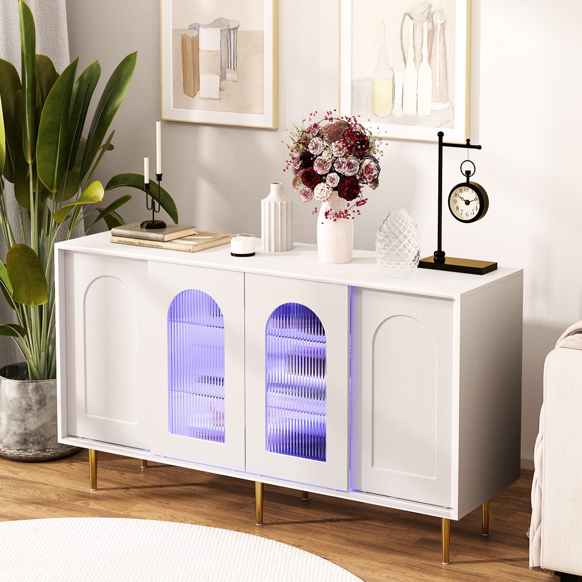 Dresser drawer cabinet,bar cabinet,lockers,sideboard,buffet sideboard,buffet service desk,StorageCabinet,Changhong glass sliding door, for bedroom, living room, kitchen corridor, color: white